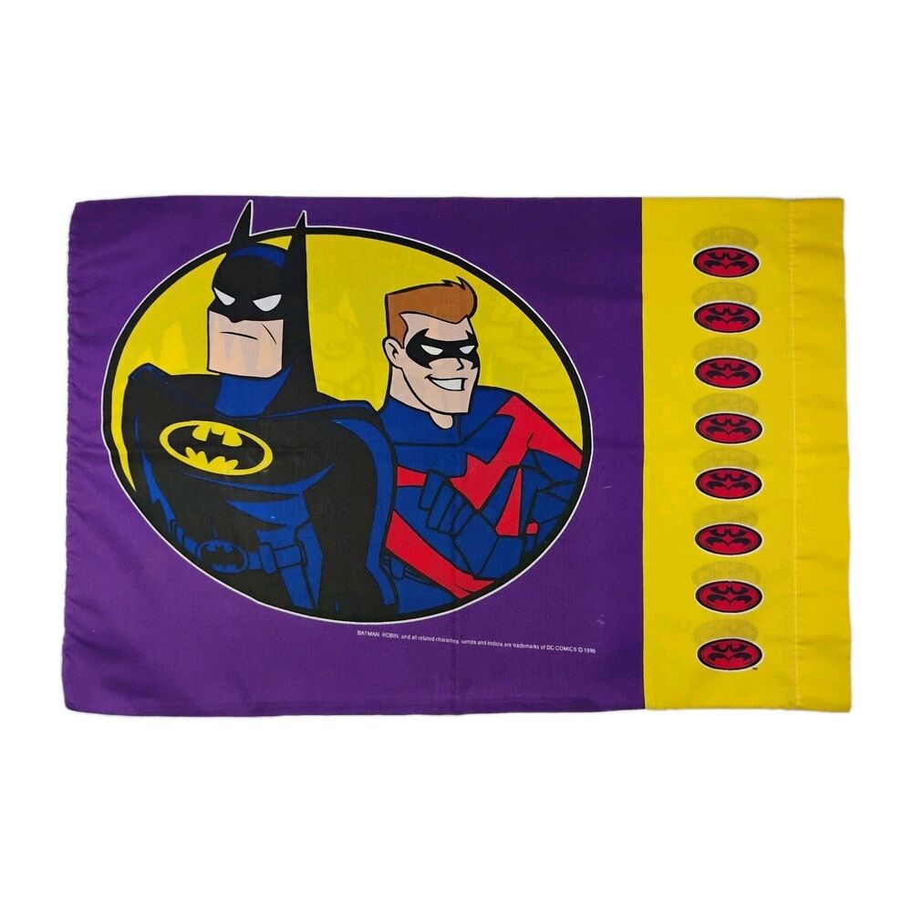 Vintage 1996 Batman/Mr. Freeze Robin DC Comics Pillowcase Purple Yellow